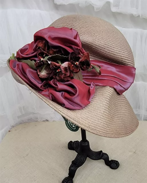 VICTORIAN TRADING LOUISE Green Raisin Ribbon Rose Straw Hat Ombre ...