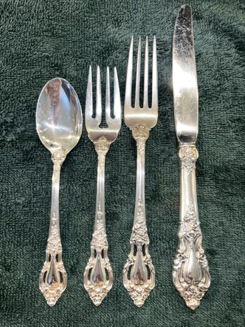 Lunt ELOQUENCE Sterling Silver 4pc Place Setting(s) Knife Fork Salad Spoon