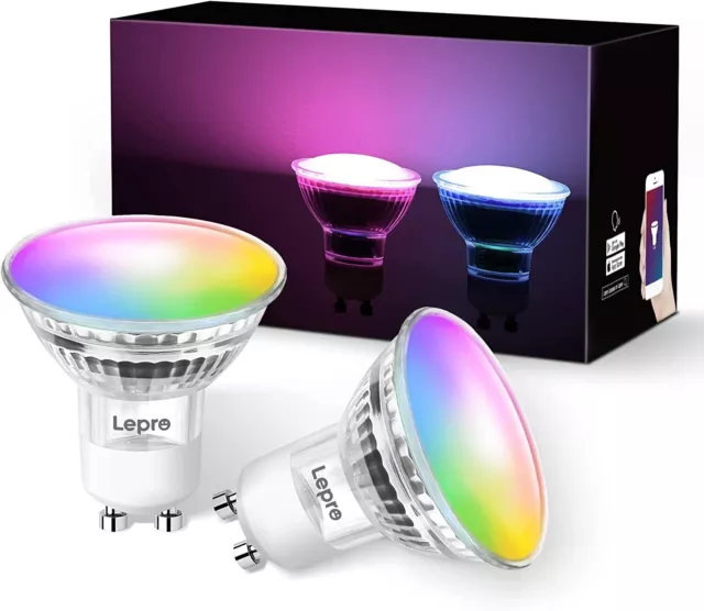Lepro WiFi Smart Glühbirne GU10[2ER-Pack] 4,5 W RGB & warm bis kühl weiß, Alexa, Google Home