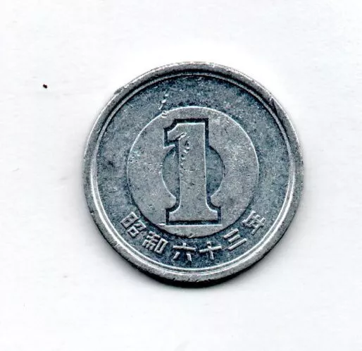 1989 Japan 1 Yen (Hirohito Year 63) Circulated Coin #Fc3126 Free Shipping Too!