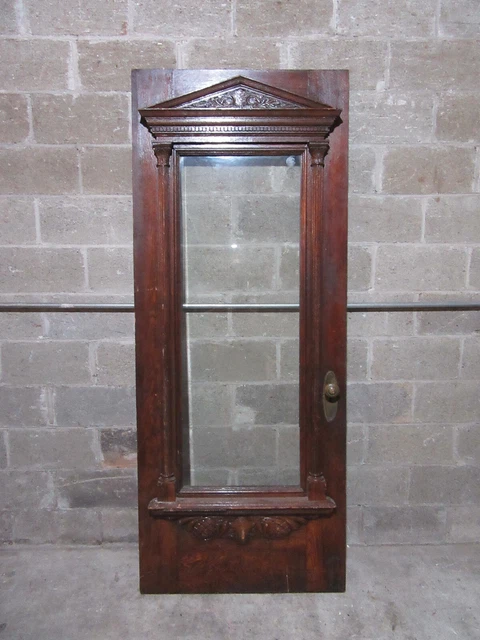 ~ Antique Carved Oak Door With Full Glass ~ 34 X 83.75 ~ Architectural Salvage