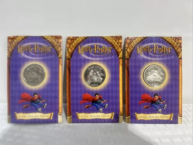 2002 ISLE OF MAN 1 CROWN HARRY POTTER COINS Legal Tender LOT OF 3 DIFFERENT RARE