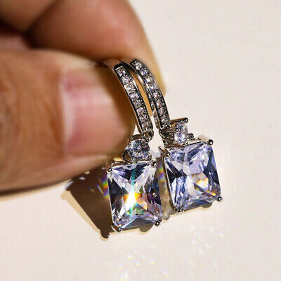 Fashion 925 Silver CZ Zircon Crystal Earrings Hook Drop Dangle Women Jewelry Hot