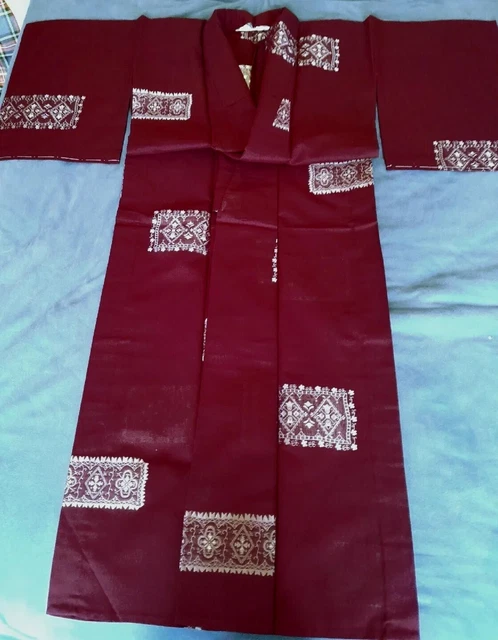 Kimono estivo borgognone inutilizzato fiori ricamo atmosfera indiana