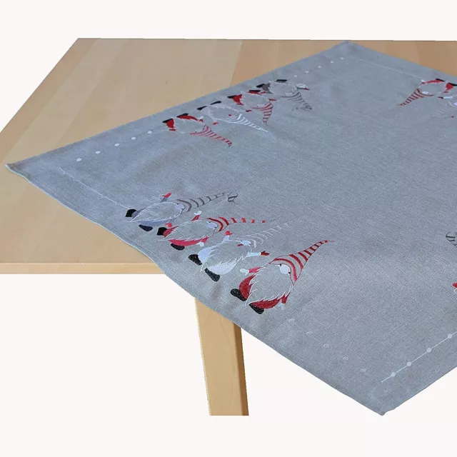 Tischdecke grau Wichtel 85 x 85 cm Mitteldecke Weihnachtsdeko Tischdeko rot