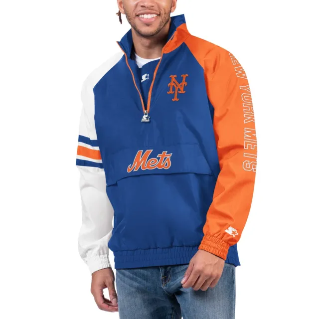 Men's Starter Royal/Orange New York Mets Elite Raglan Half-Zip Jacket