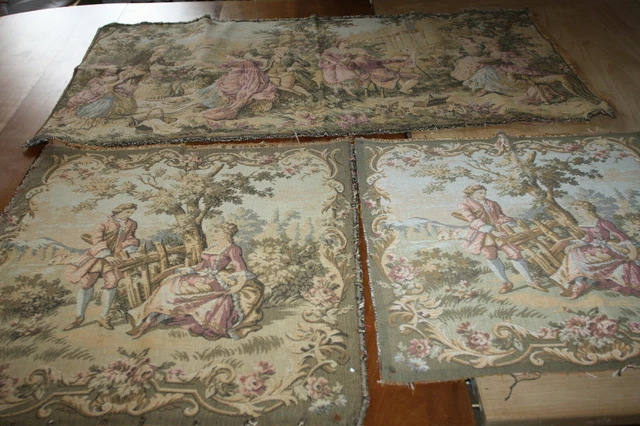 Ancienne Tapisserie Goblys, Scène Musicale Avec Homme, Femme Et Chérubin, Made In France