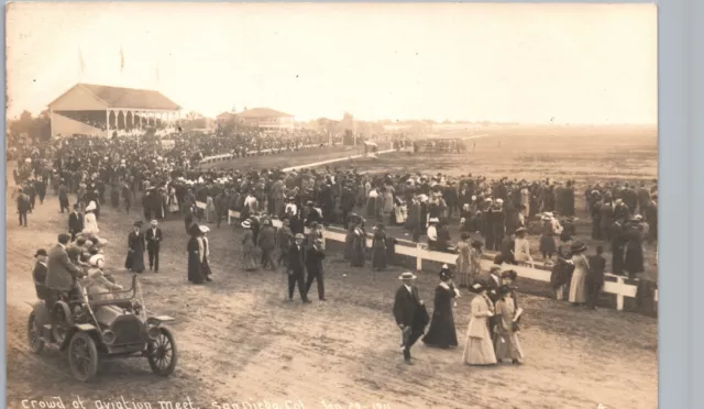 AVIATION MEET CROWD san diego ca real photo postcard rppc california race track