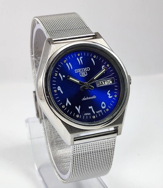 OROLOGIO VINTAGE SEIKO Quadrante Blu Lucido Arabo 17 Gioielli