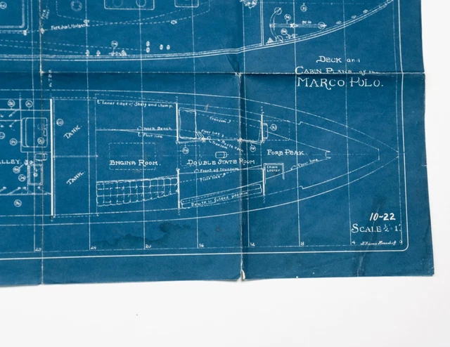 L. Francis Herreshoff Orig Vintage MARCO POLO Boat Blueprint #10/22 Deck & Cabin