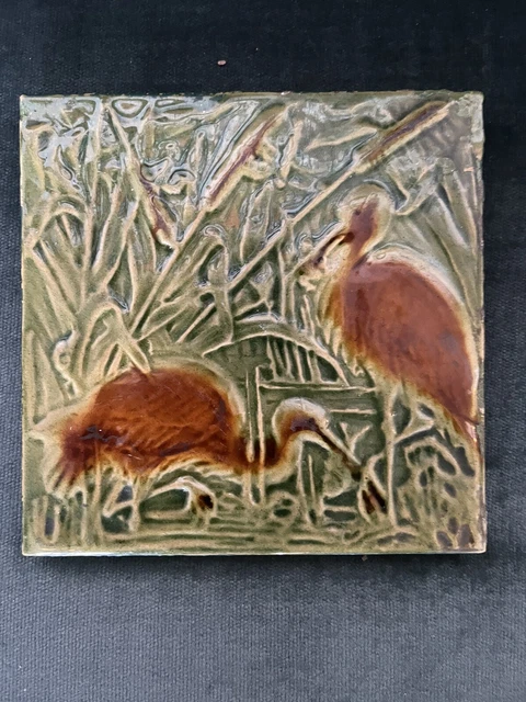 Art Nouveau Fireplace Majolica Tile Birds Design Godwin & Hewitt C1890 - RARE