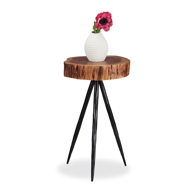 Mesa auxiliar de madera de mango, Tronco de madera maciza, Mesa centro de diseño