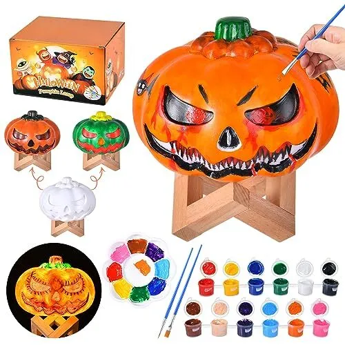 Paint Your Own Pumpkin lamp kit, Halloween Pumpkin Lamp DIY Gift for Kids Boys