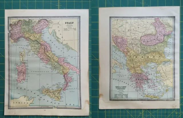 Italy Turkey Greece - Rare Vintage Original 1885 Antique Crams World Atlas Maps