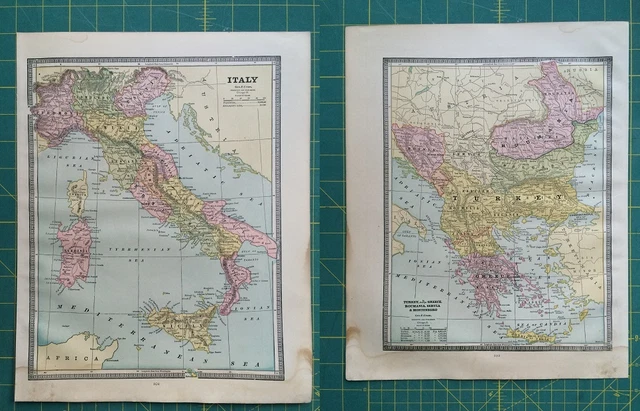 Italy Turkey Greece - Rare Vintage Original 1885 Antique Crams World Atlas Maps