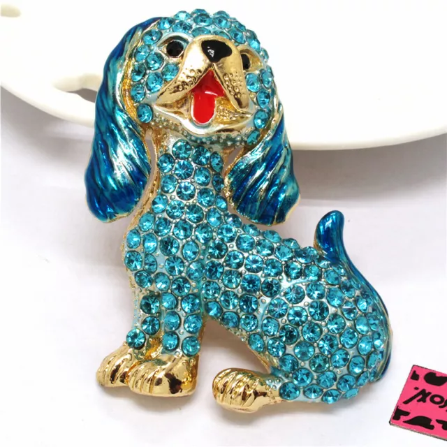 Blue Bling Cute Dog Puppy Crystal Betsey Johnson Charm Brooch Pin Gifts