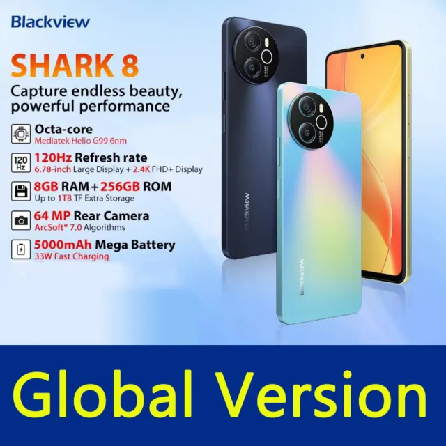 BLACKVIEW SHARK 8 6.78'' 120Hz 2.4K Display 8GB+128GB/256GB 64MP Rear  Camera NFC £135.39 - PicClick UK