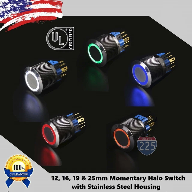 LED MOMENTARY STAINLESS Steel Push Button Panel Mount Power Switch LOT