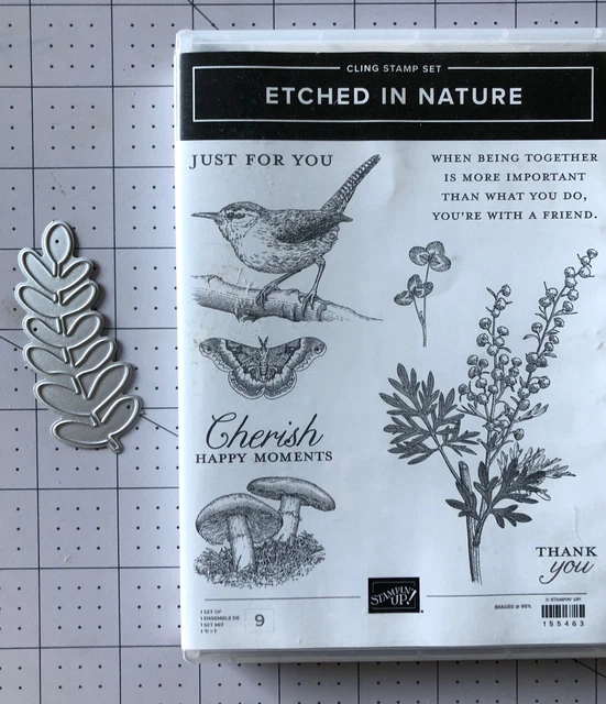 Stampin Up Etched In Nature Stamp Set Mushroom Bird BONUS DIE Frond
