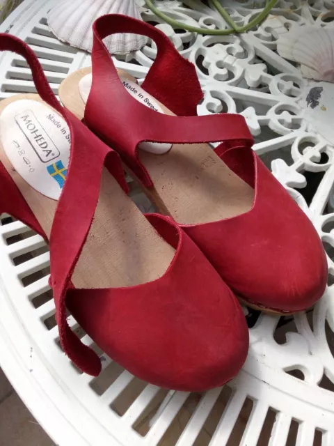 SABOTS MOHEDA X 2 Paires  Femme Cuir Rouge Talon Suédois UE 38 UK 5