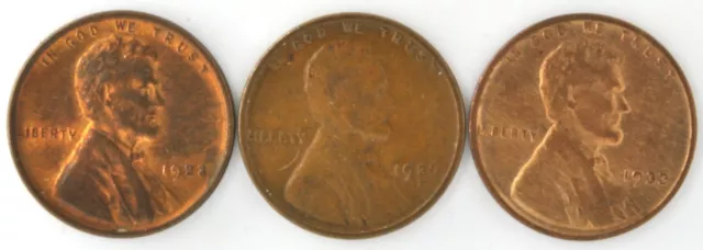 Lot Of 3  Lincoln Cent Wheat Pennies 1923 1926 S & 1933 United States Coins