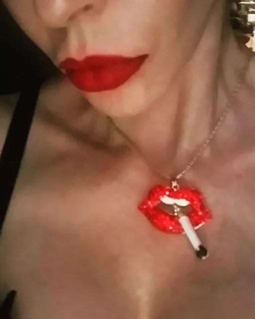 Betsey Johnson 3D Bling Crystal Red Lipstick Lip with Cigarette Pendant Necklace