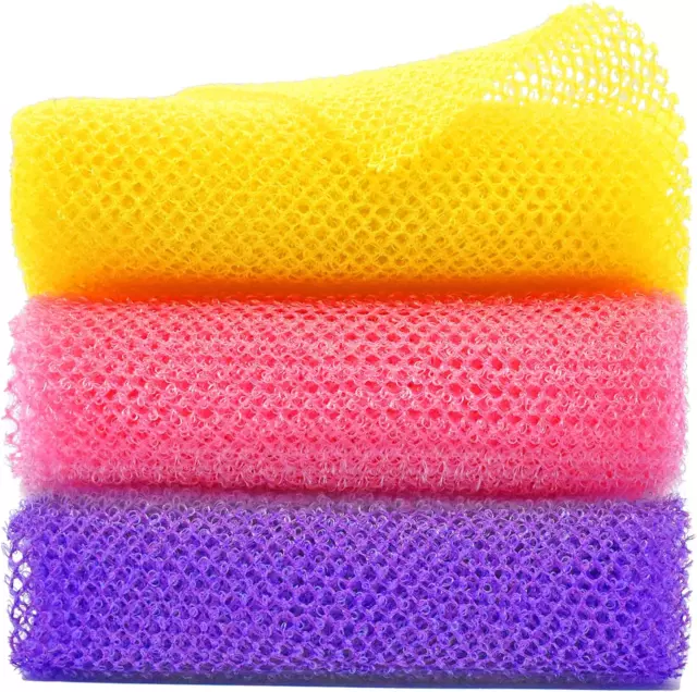 3pc Bath Sponge Set: African Net Sponge & Exfoliating Back Scrubber, Body Sponge