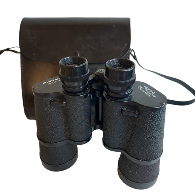 Hanimex 10x50 Binoculars  Coated Optics. With Case Untested. Hanimex Binoculars.