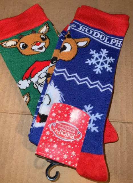 RUDOLPH CHRISTMAS MENS Crew Socks 2 Pack NEW
