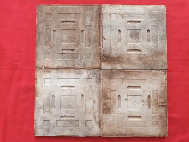 4 Piece Lot Old Art Flower Design Embossed Majolica Ceramic Tiles England 0271 5