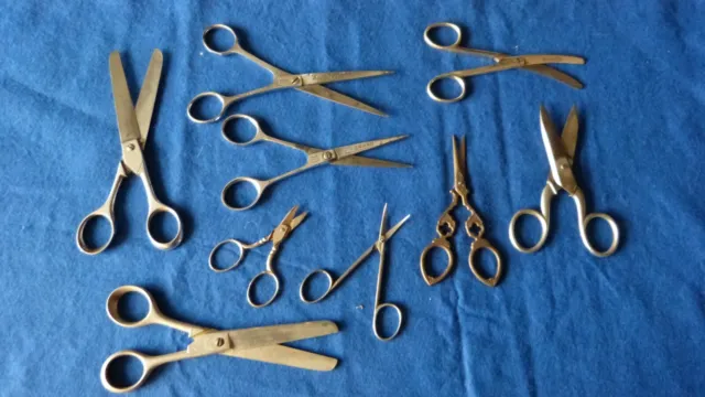 Lot 9 ciseaux anciens en métal couture broderie coiffure outils métier fer forge