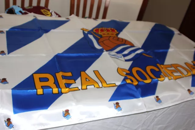 Bandera De Futbol De La Real Sociedad De San Sebastian  Can Rayas En Diagonal