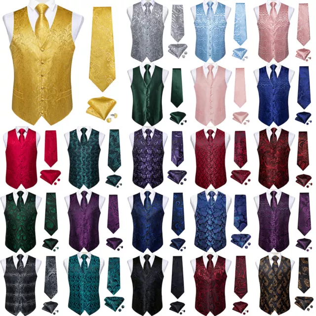 Mens Silk Yellow Waistcoat Necktie Hanky Cufflinks Set for Wedding Suit Vest 3XL