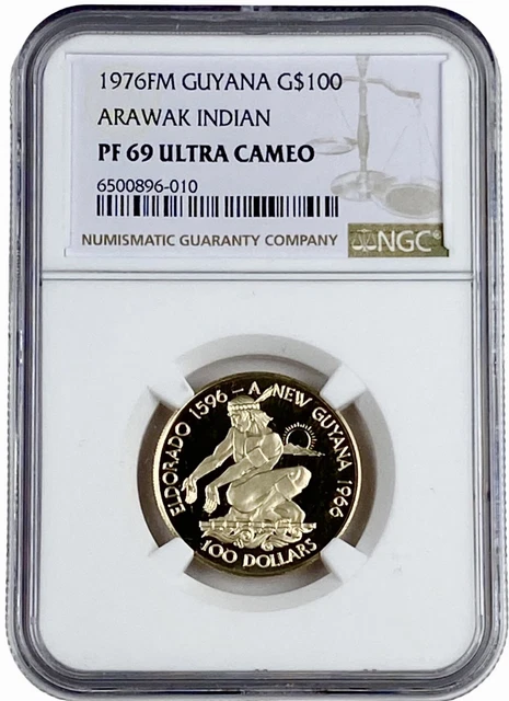 1976 Guyana Arawak Indian $100 Independence Gold Coin NGC PF 69 UC