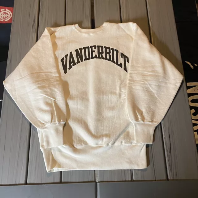 Vintage 80s / 90s Champion Reverse Weave Vanderbilt WHITE Sweatshirt Mens Large