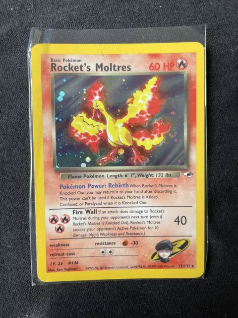 Rocket's Moltres Gym Heroes Set Holo Ultra Rare WOTC 12/132 Pokemon Card - Swirl