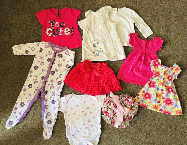 Baby Girls Bundle Clothes Dress, Sleepsuit, Skirt Pants, T-short Size 6-9 Months
