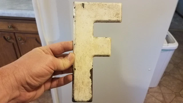 Vintage Gas Station Industrial Marquee Advertising Sign 7 1/2" Metal Letter F