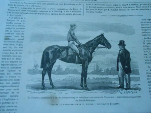 Gravure 1863 - Le Toucques cheval vainqueur aux courses de Vincennes