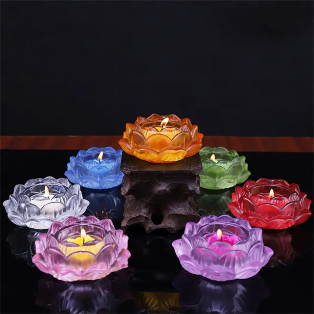 Candlestick Home Decor Craft Tea Light Crystal Glass Lotus Flower Candle Holder