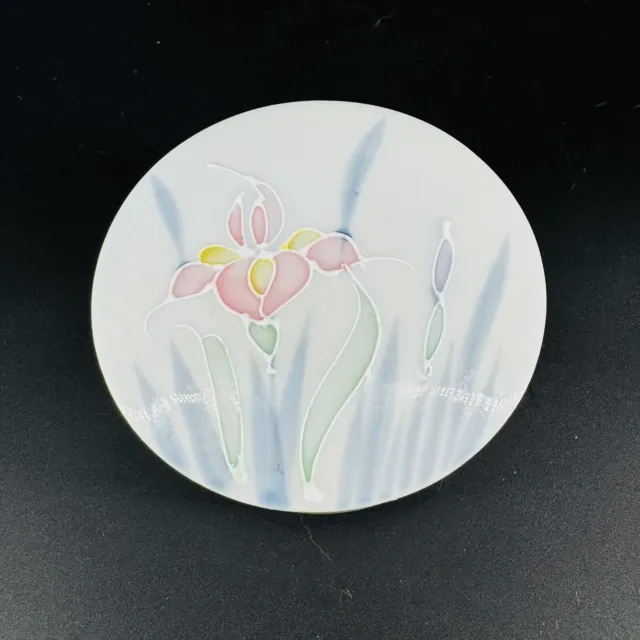 Vintage Otagiri Floral Lite Lidded Round Trinket Box Hand Painted Iris JAPAN 4"