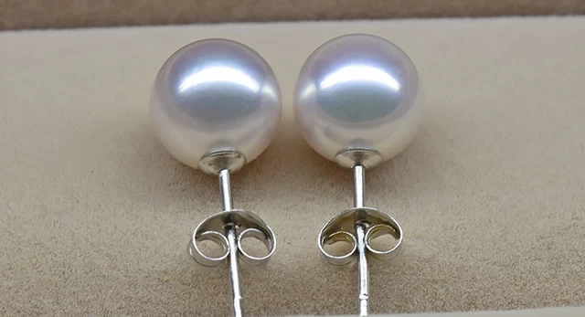 Boucles D'oreilles En Argent 925 Avec Perles D'Eau Douce Rondes 8-8.5mm - Style Goujons - Neuf