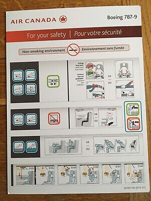 Air Canada Boeing 787-9 Airline Safety Card