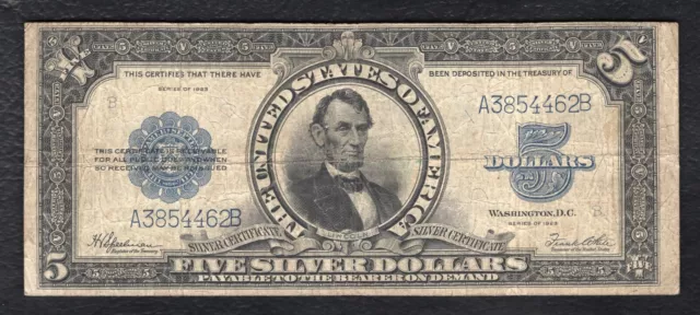Fr. 282 1923 $5 Five Dollars “Porthole” Silver Certificate Note Very Fine