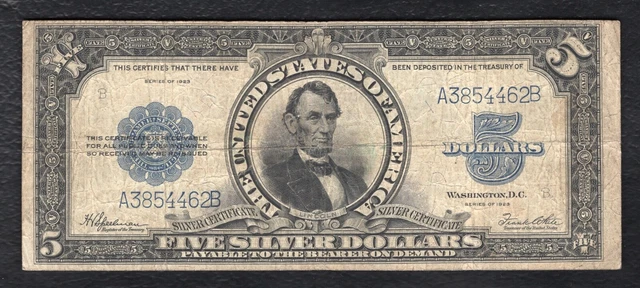 Fr. 282 1923 $5 Five Dollars “Porthole” Silver Certificate Note Very Fine