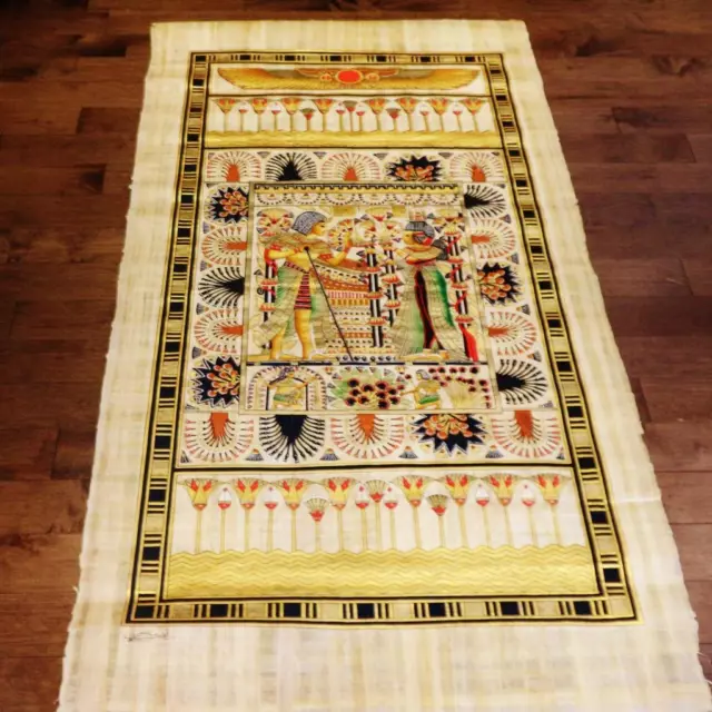 XXXXL Huge Signed Handmade Papyrus Egyptian Wedding Ceremony Painting..75x36" in