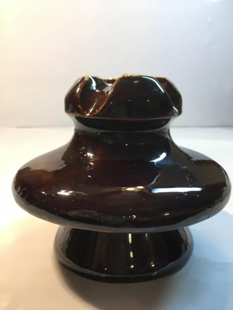 Vintage Crisscross top 3 Tier Large Brown Ceramic Insulator unbranded.