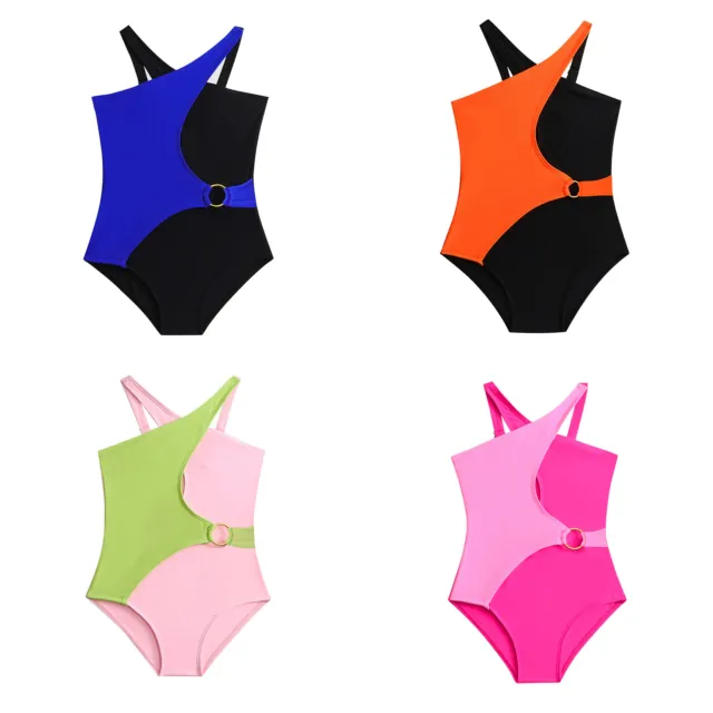 Girl Bathing Suit Unitard Swimsuit Color Block Swimwear Wetsuit Costume UPF 50+