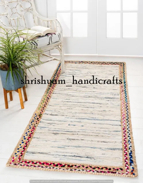 Natural Indian Beautiful Handmade Braided Bohemian Cotton & Jute Area Floor Rug