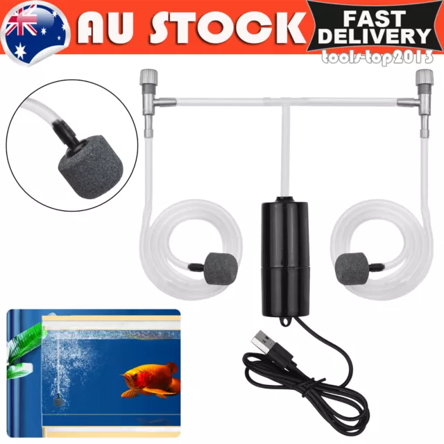 Aquarium Fish Tank USB Air Pump Oxygen Pump 2 Air Stone Tubing Hanging Buckle AU